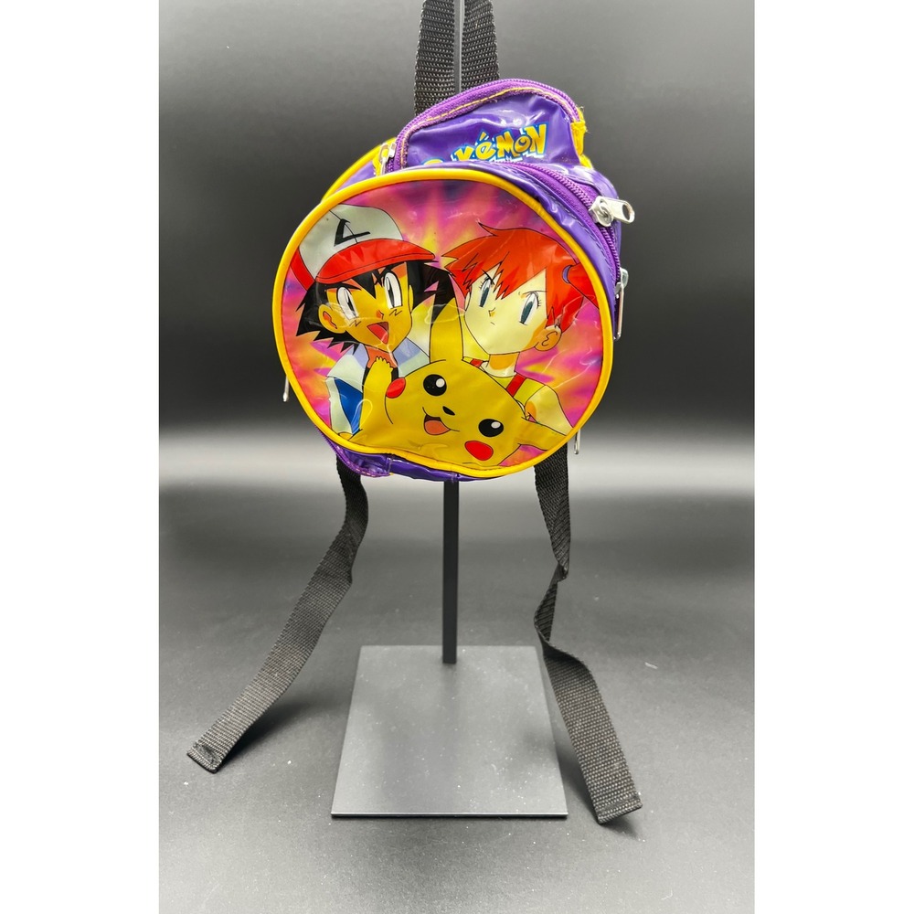 Vintage Pokemon Mini Backpack Ash Misty Pikachu Purple Yellow PVC 90s Y2K Retro